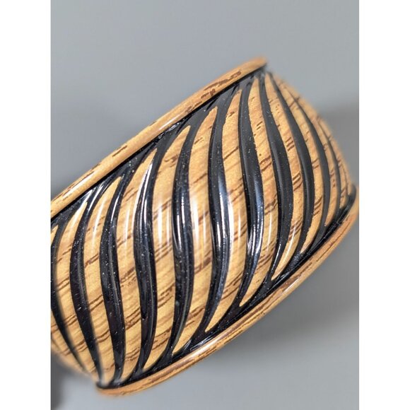 Vintage Lightweight Brown Black Swirl Wide Bangle Bracelet Plastic 8.5" - Picture 3 of 6